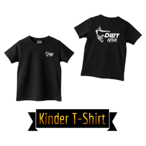 DirtHive Core Roundneck T-Shirt für Kinder in Schwarz Vorder- und Rückansicht.